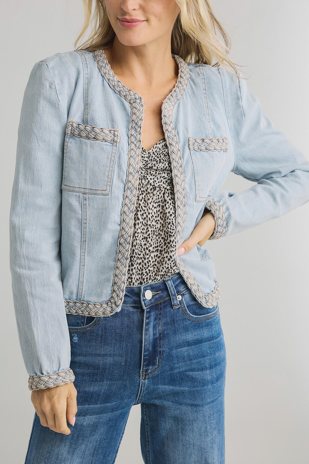 Fate Braided Trim Denim Jacket - Social Threads