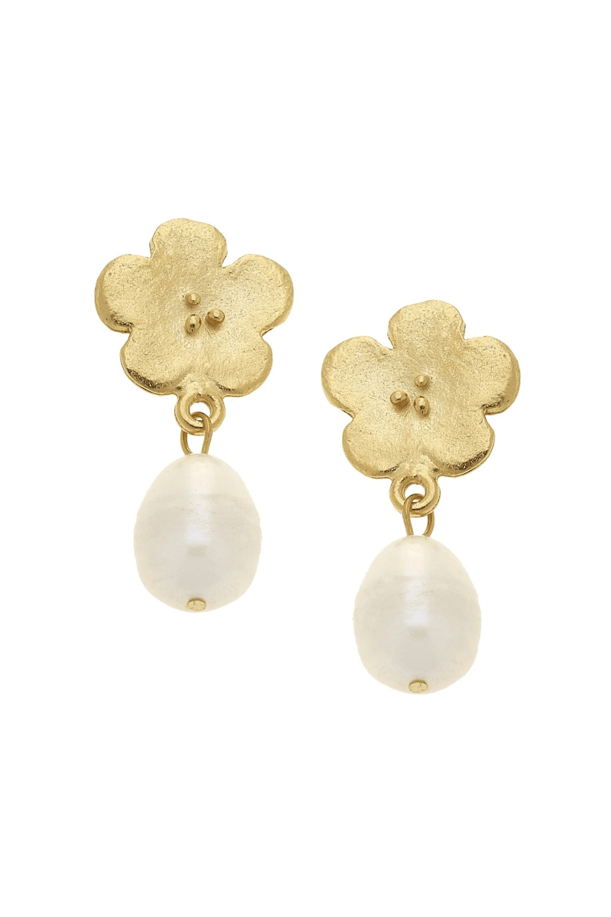 Susan Shaw Poppy Flowers with Genuine Freshwater Pearl Earrings