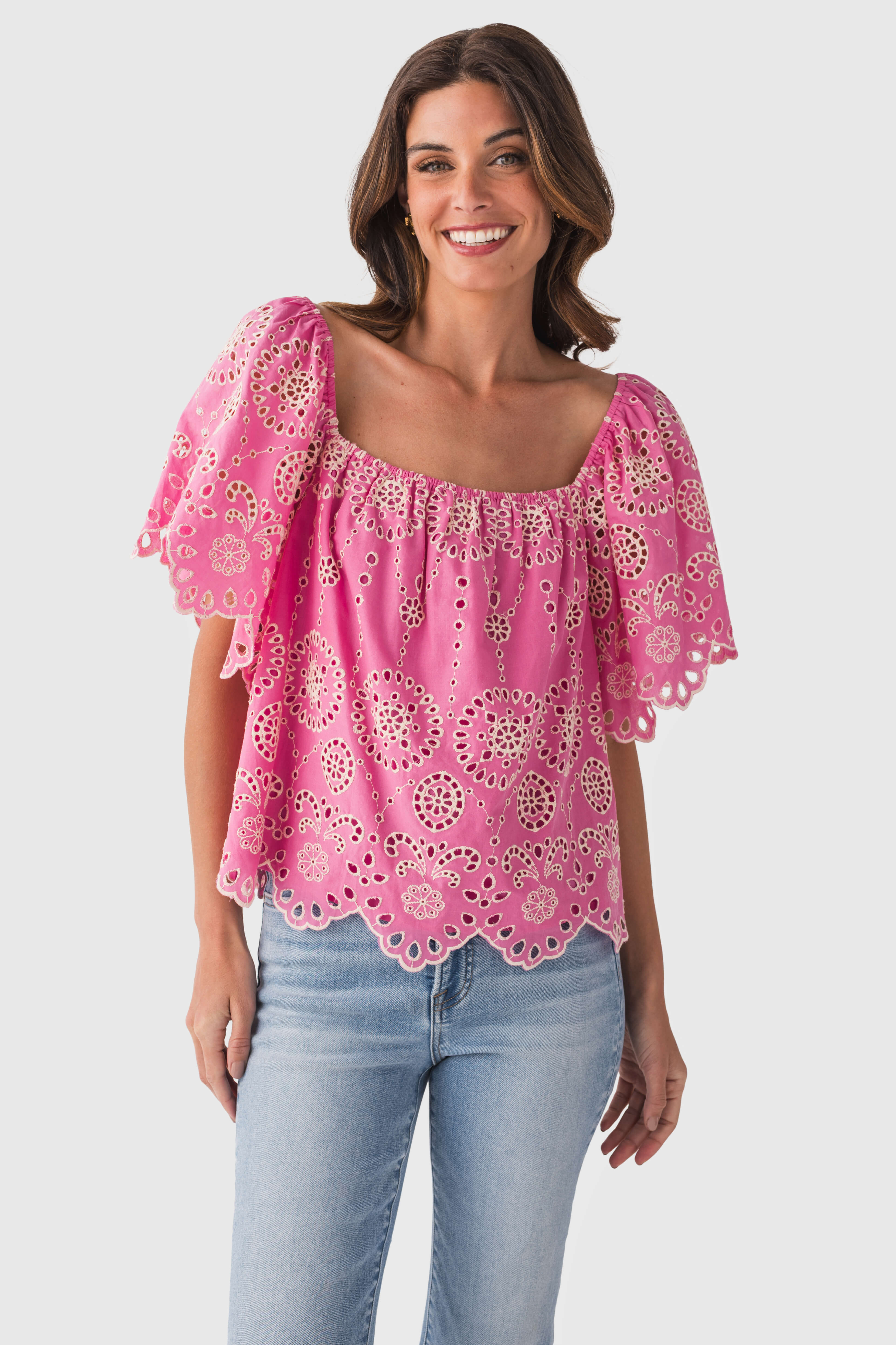 Fate Scallop Edge Eyelet Lace Square Neck Top