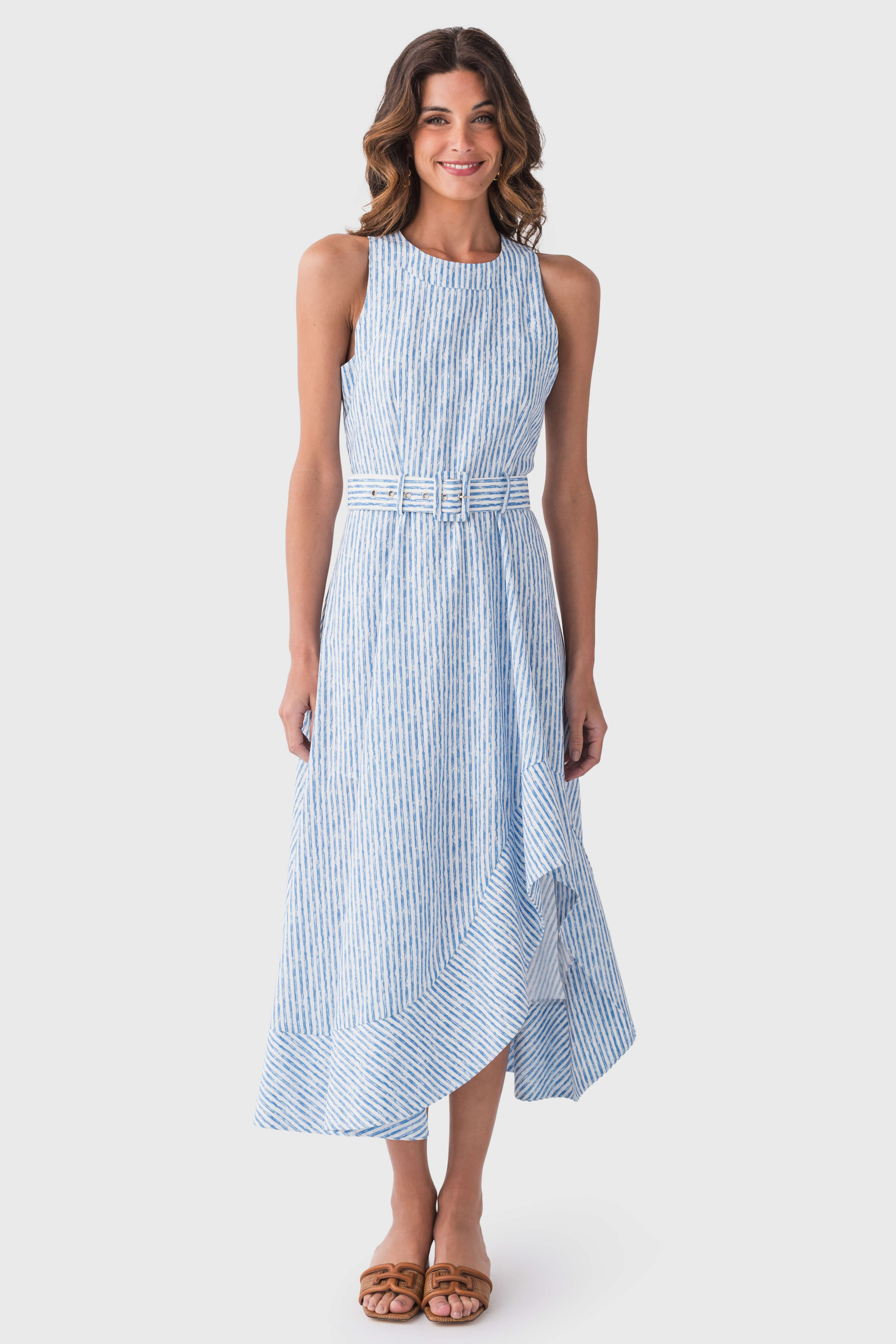 Fate Stripe Asymmetrical Hem Dress