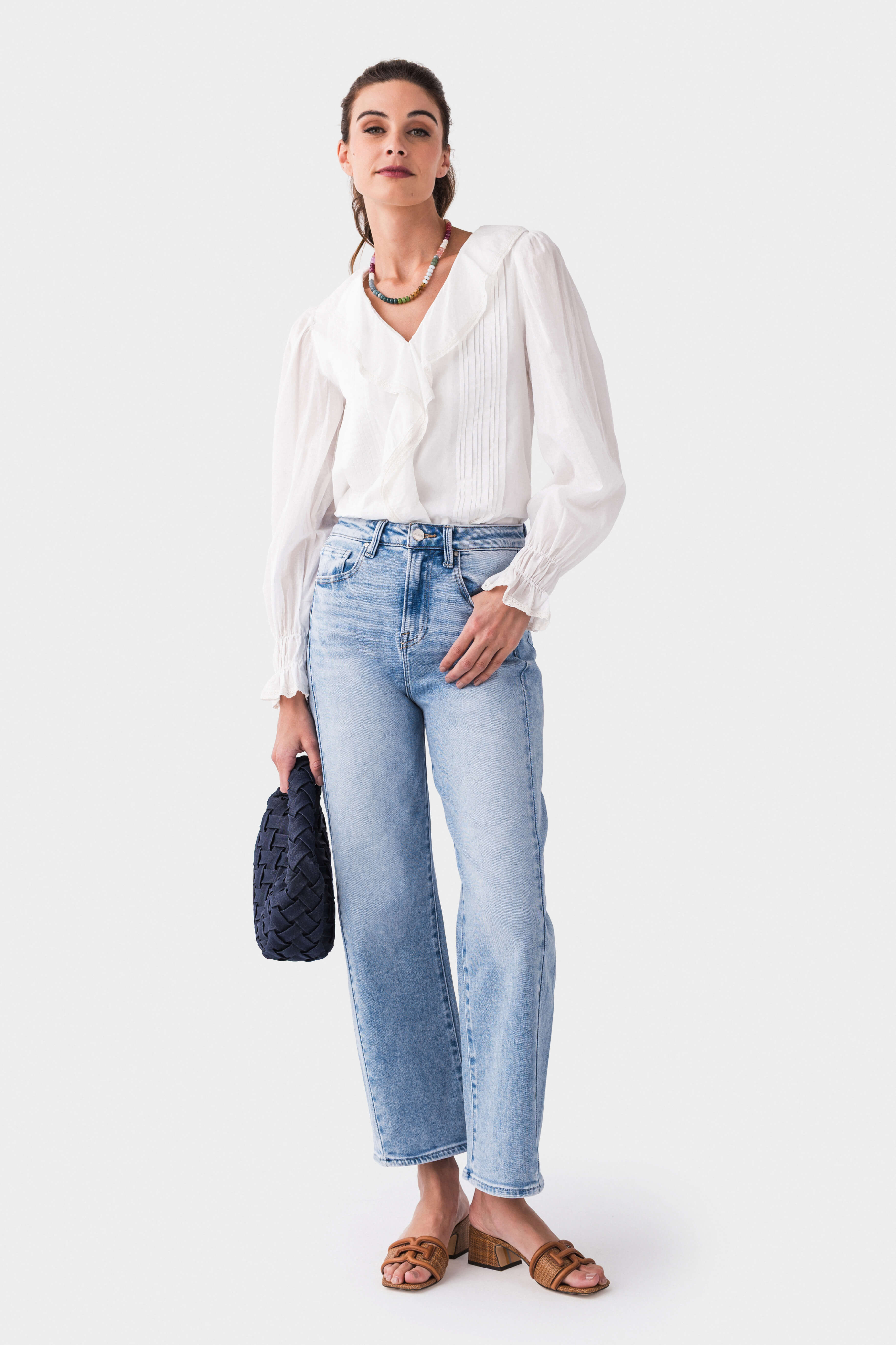 Fate Tuck Detail Ruffled V-Neck Blouse