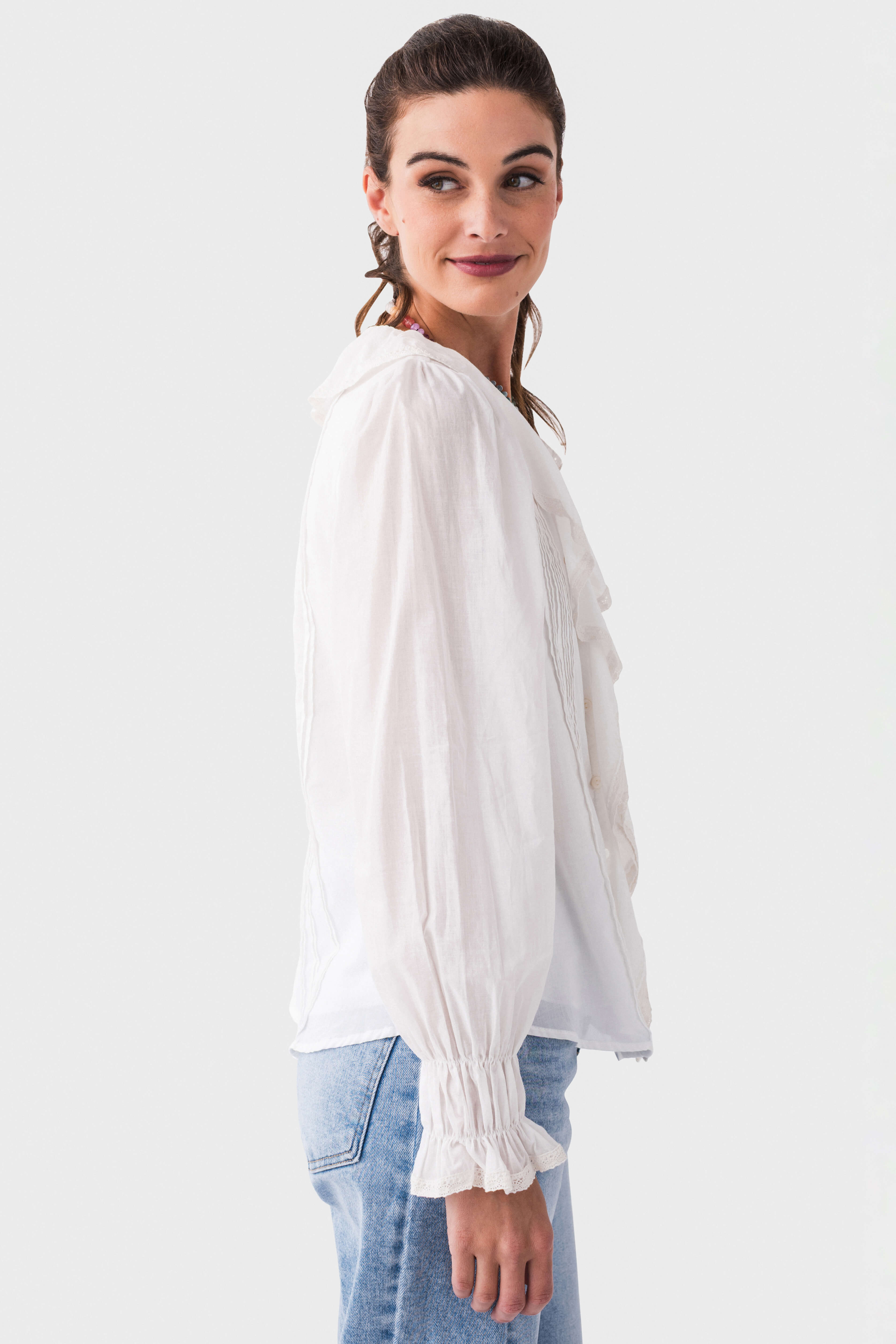 Fate Tuck Detail Ruffled V-Neck Blouse