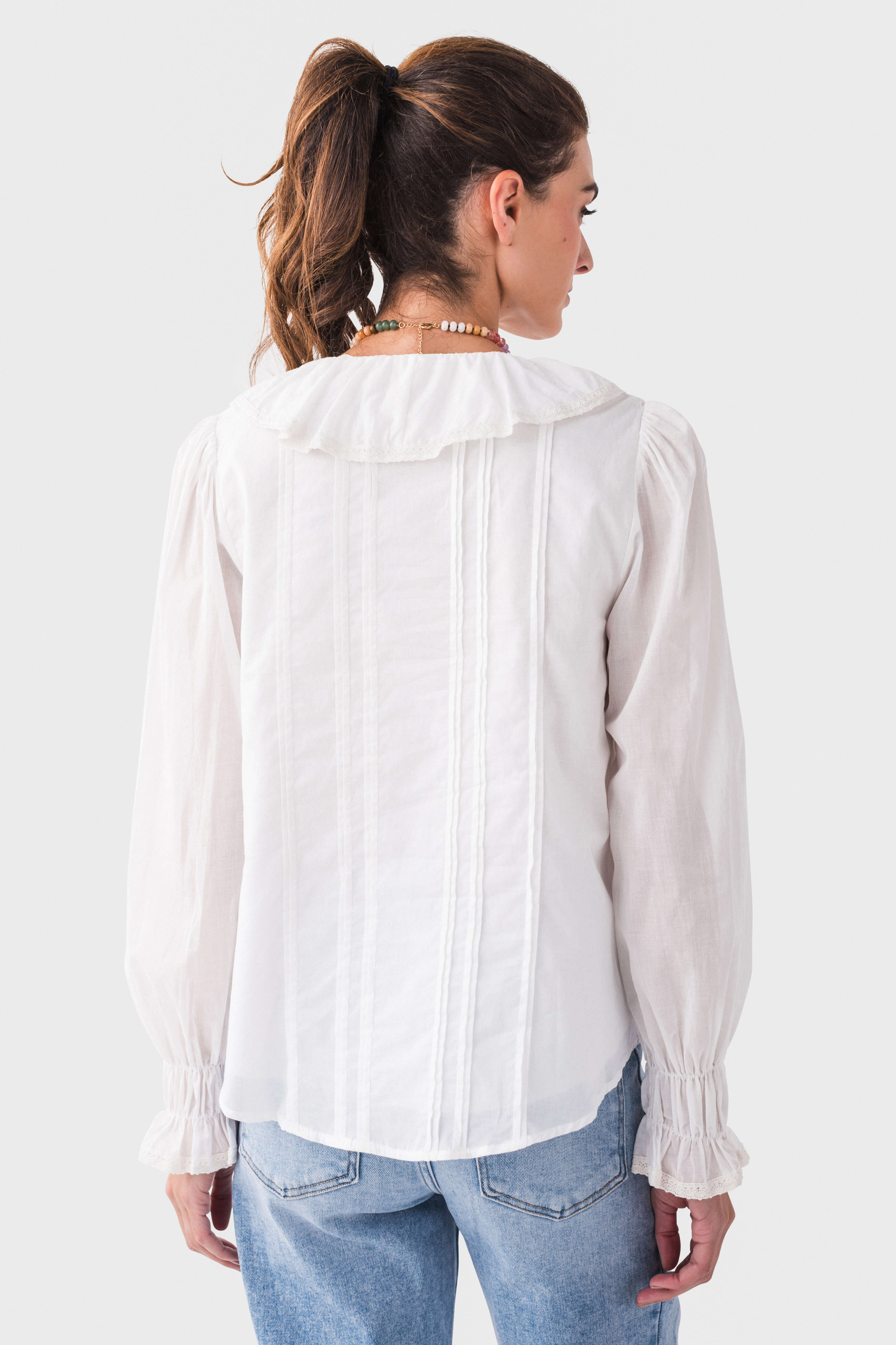 Fate Tuck Detail Ruffled V-Neck Blouse