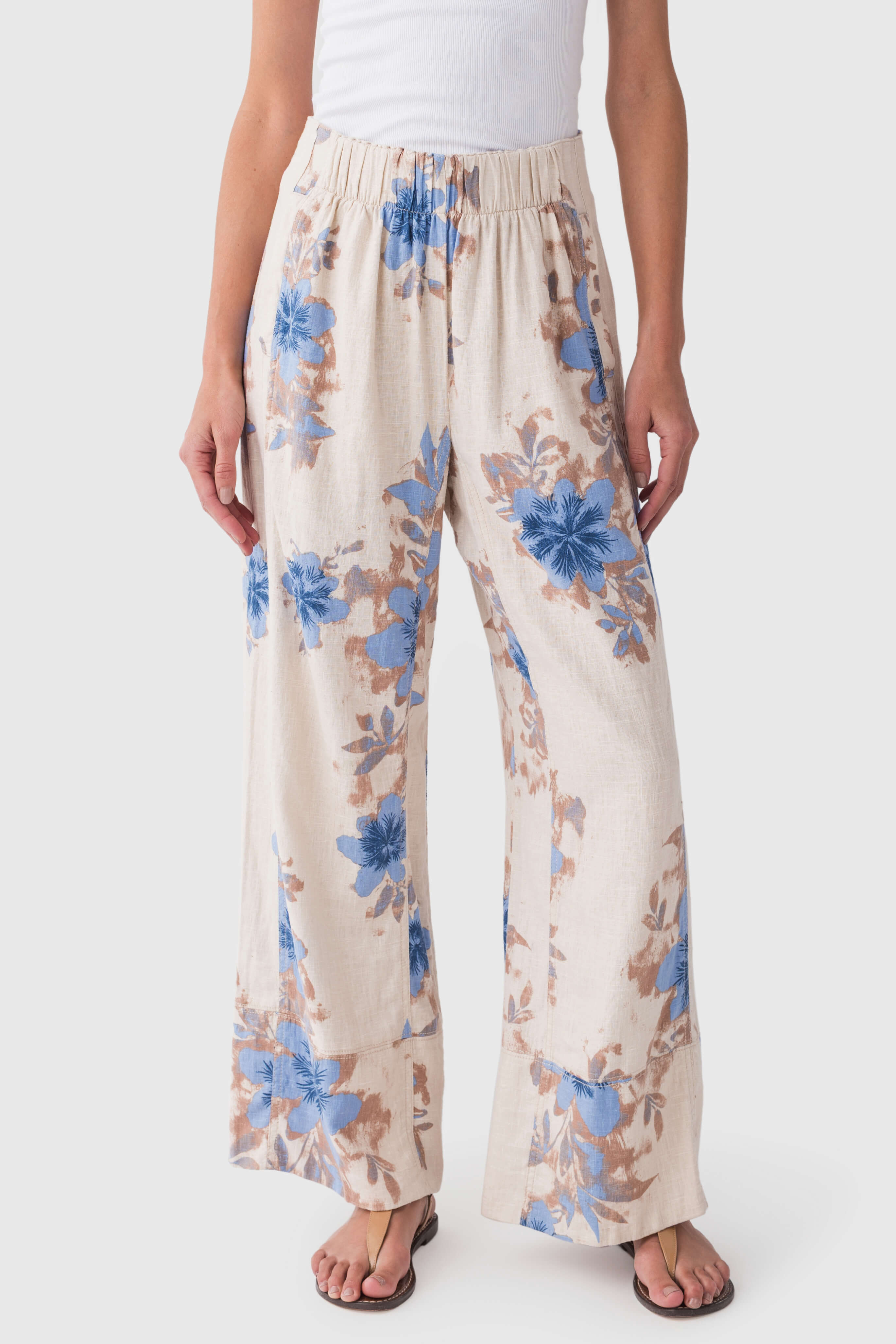 Free People Days End Printed Linen Pull On Pants