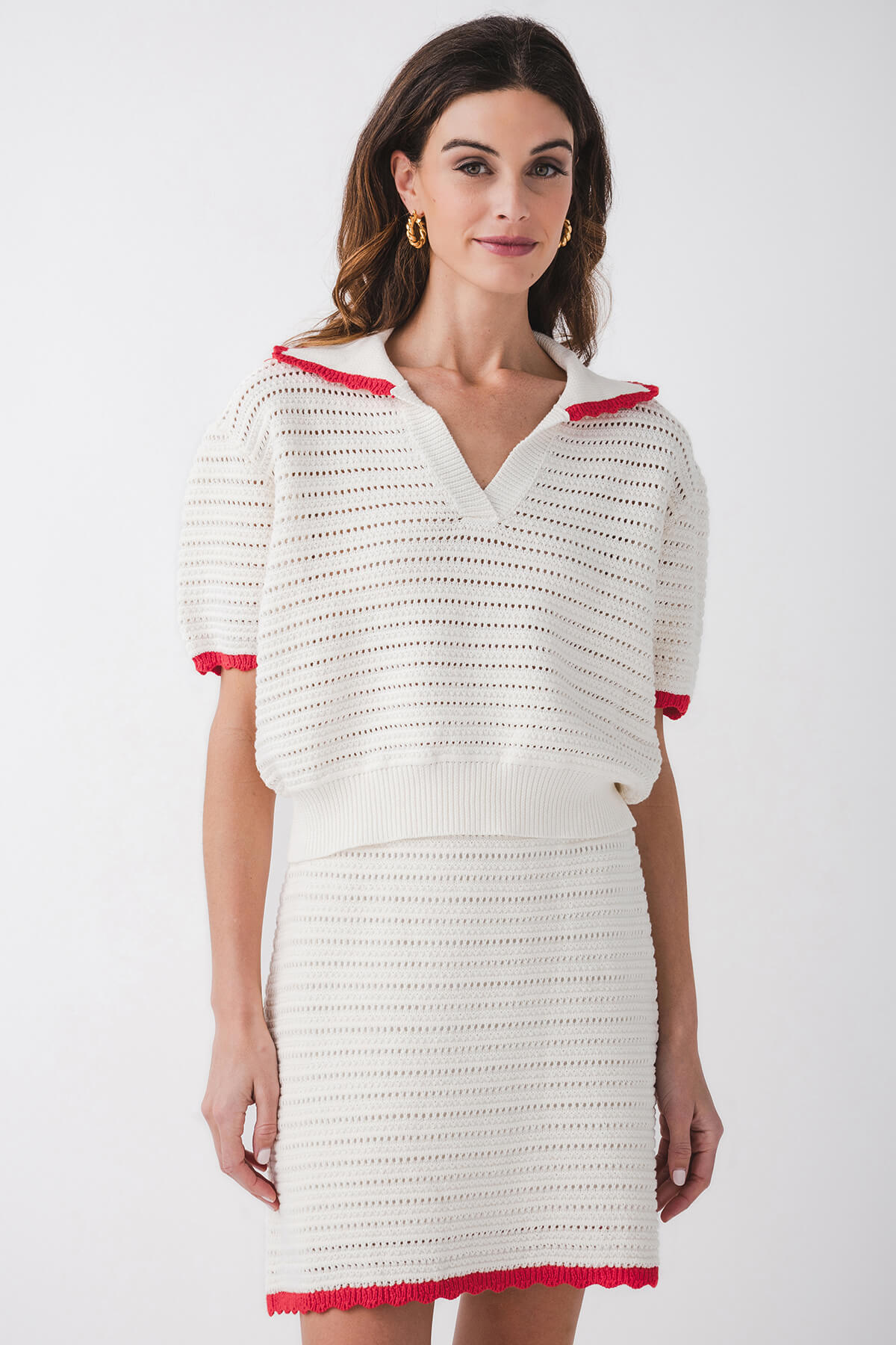 FRNCH Crochet Trim Collared Pullover Top