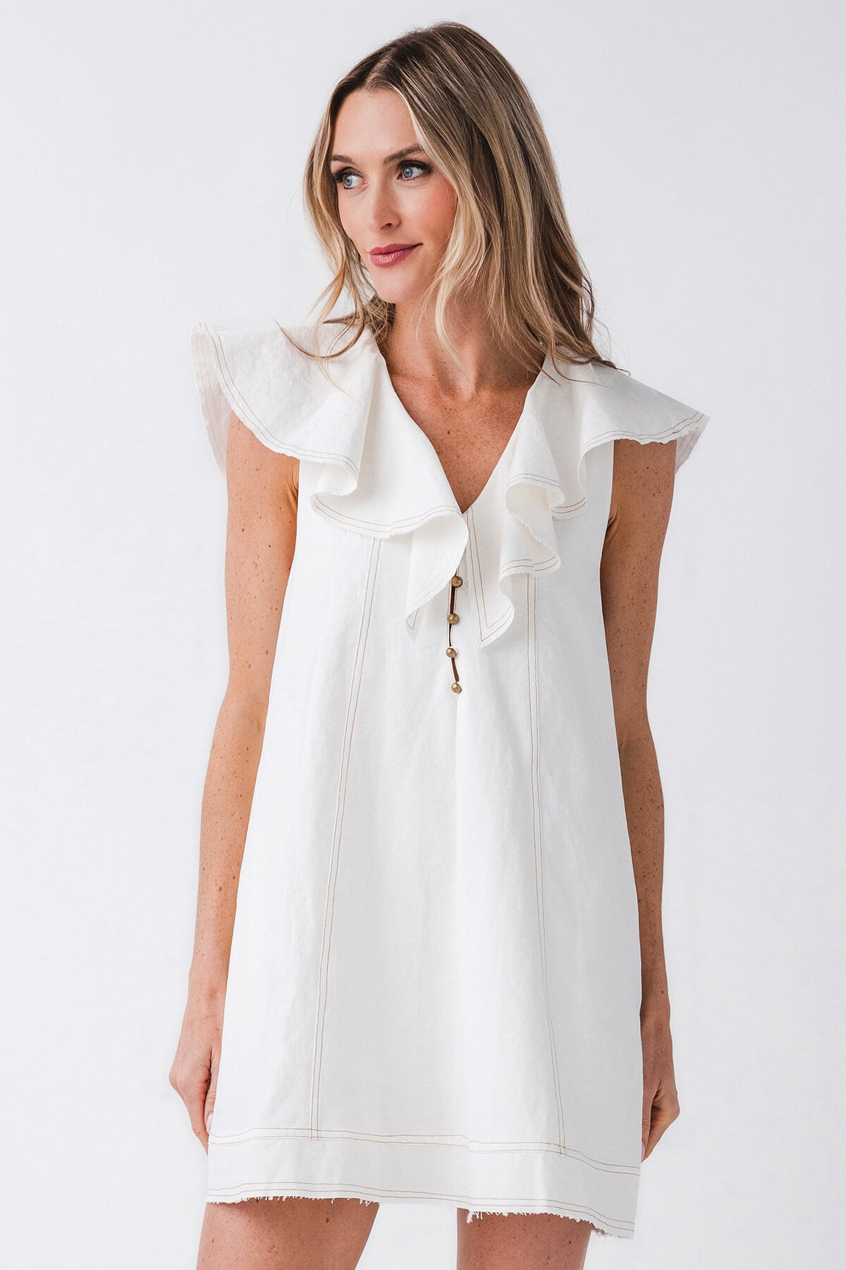 Miou Muse V Neck Ruffle Mini Dress