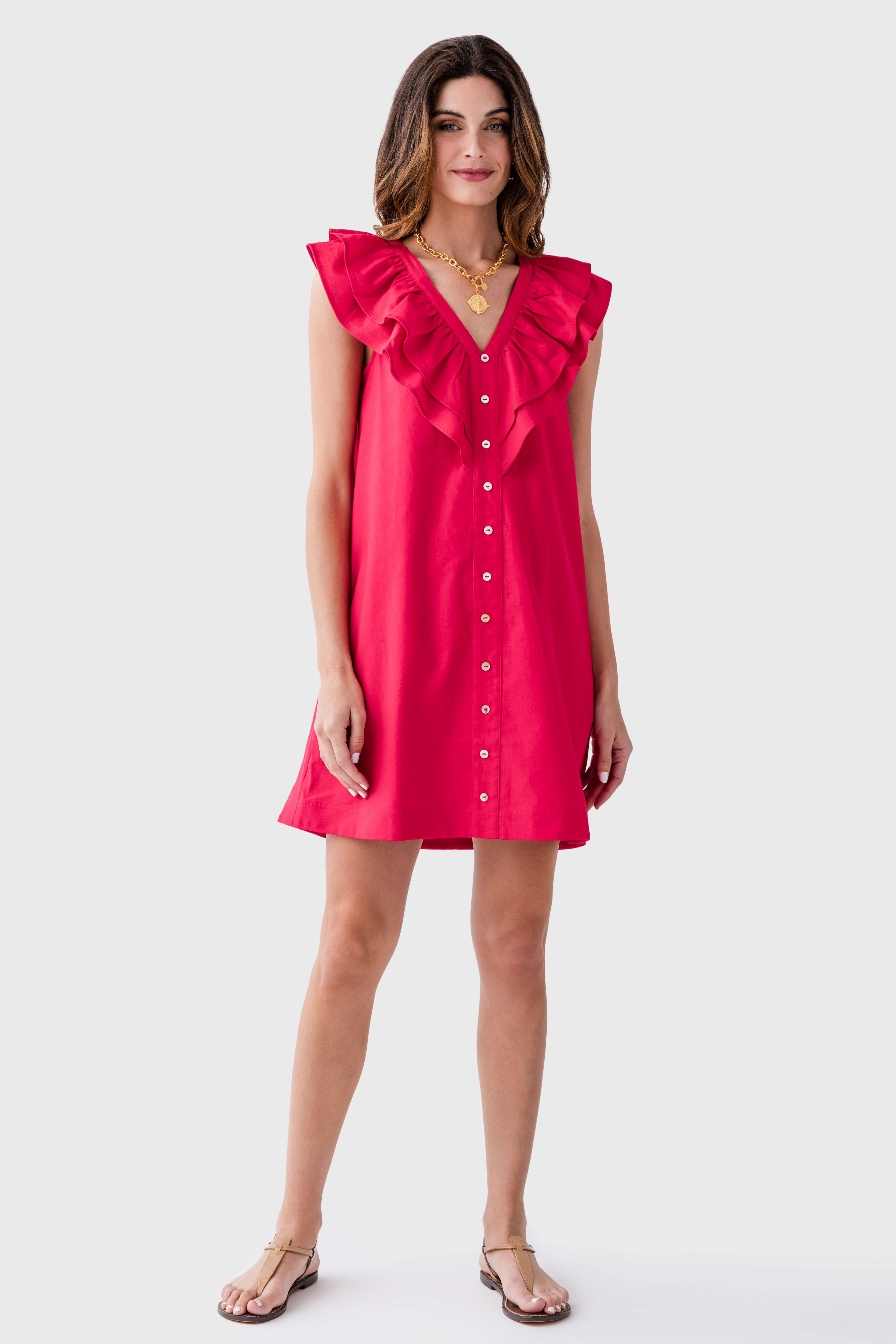 Pinch Ruffle VNeck Detail Mini Dress