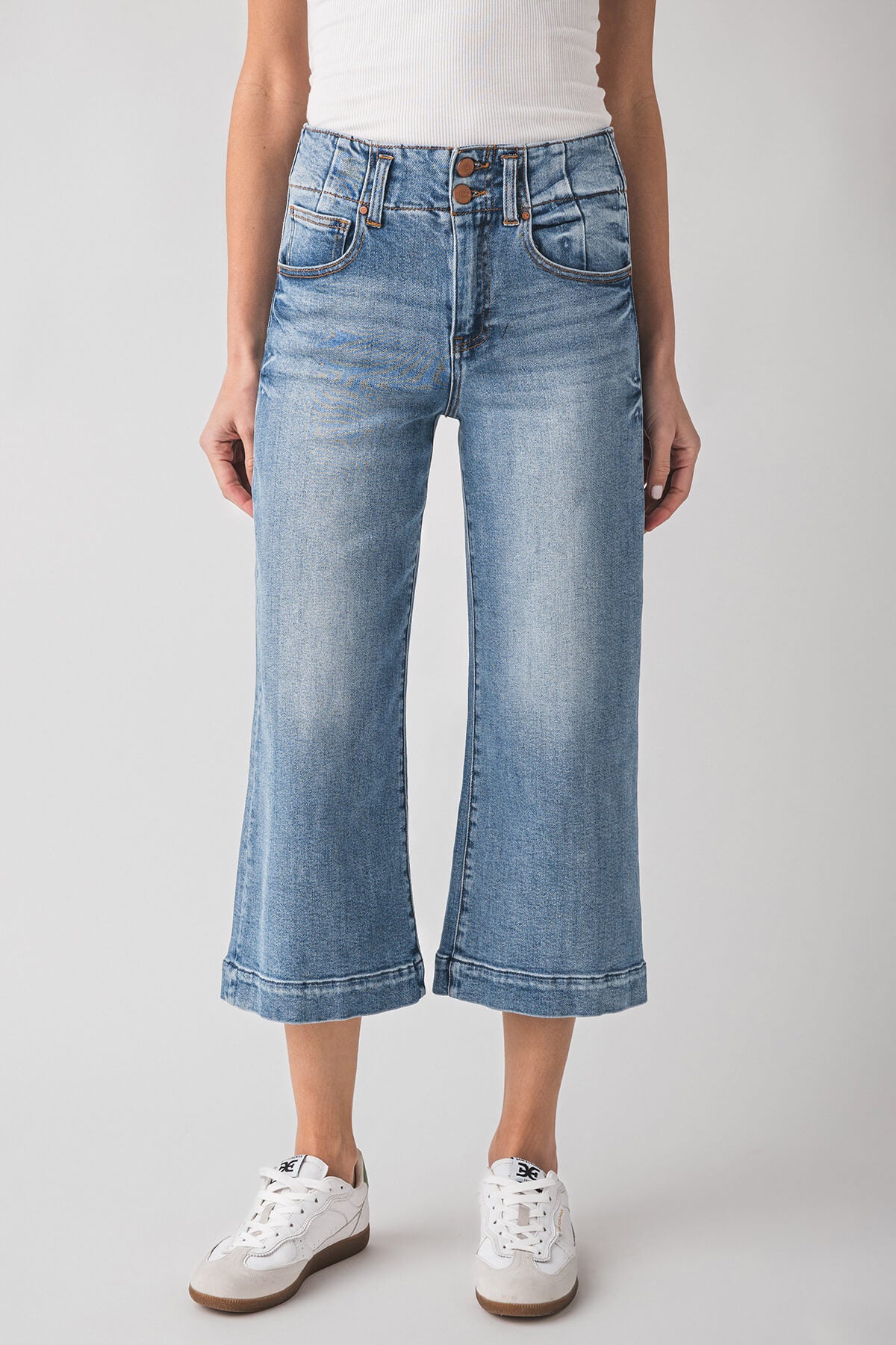 Risen Nora High Rise Double Button Crop Wide Leg Jeans