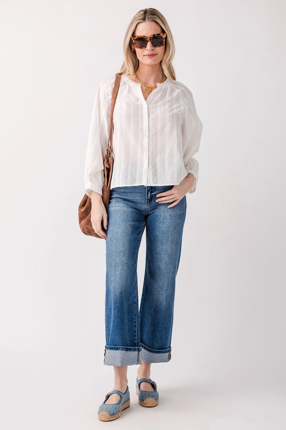 Risen Phoebe High Rise Crop Wide Leg Cuffed Jeans