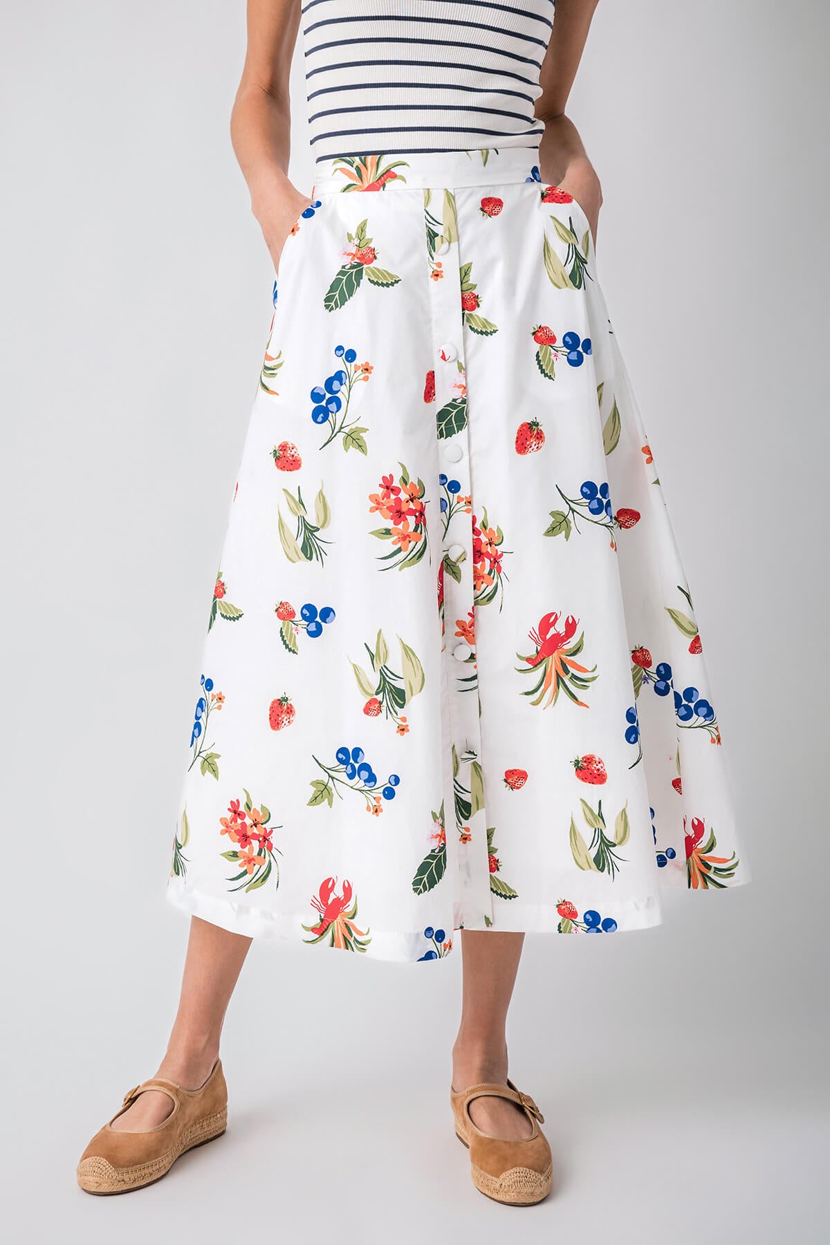 Skies Are Blue Printed Poplin Button Up Maxi Skirt