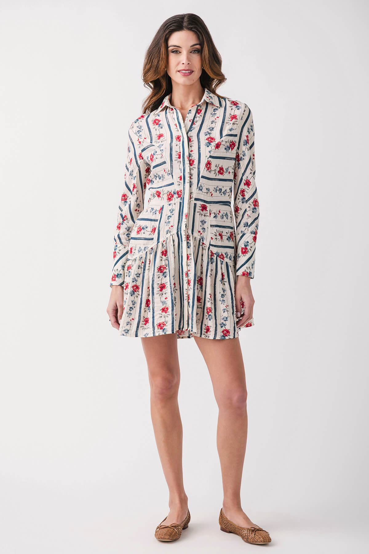 THML Button Up Collared Long Sleeve Dress