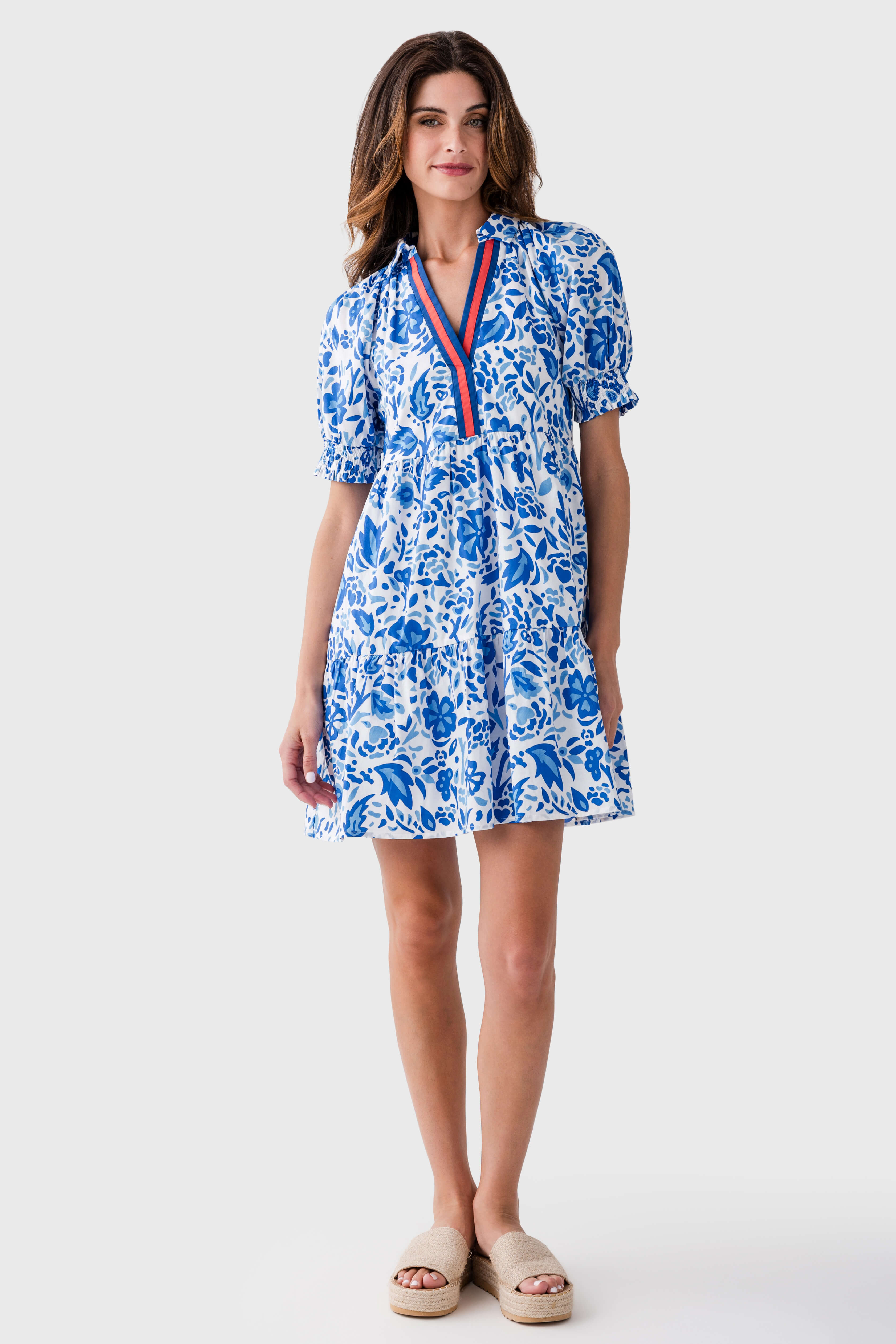 THML Flower Print Stripe Detail Tiered Dress