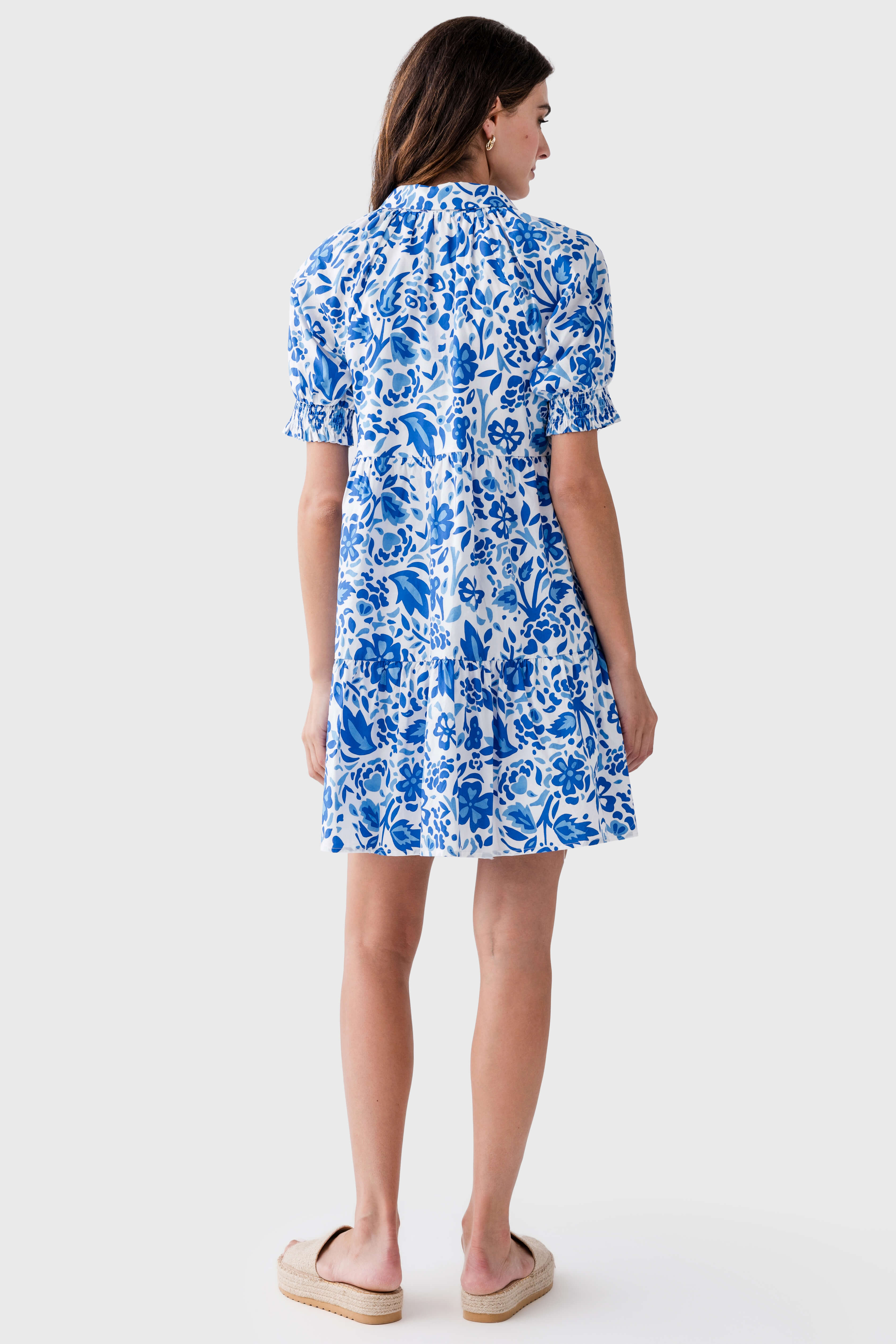 THML Flower Print Stripe Detail Tiered Dress