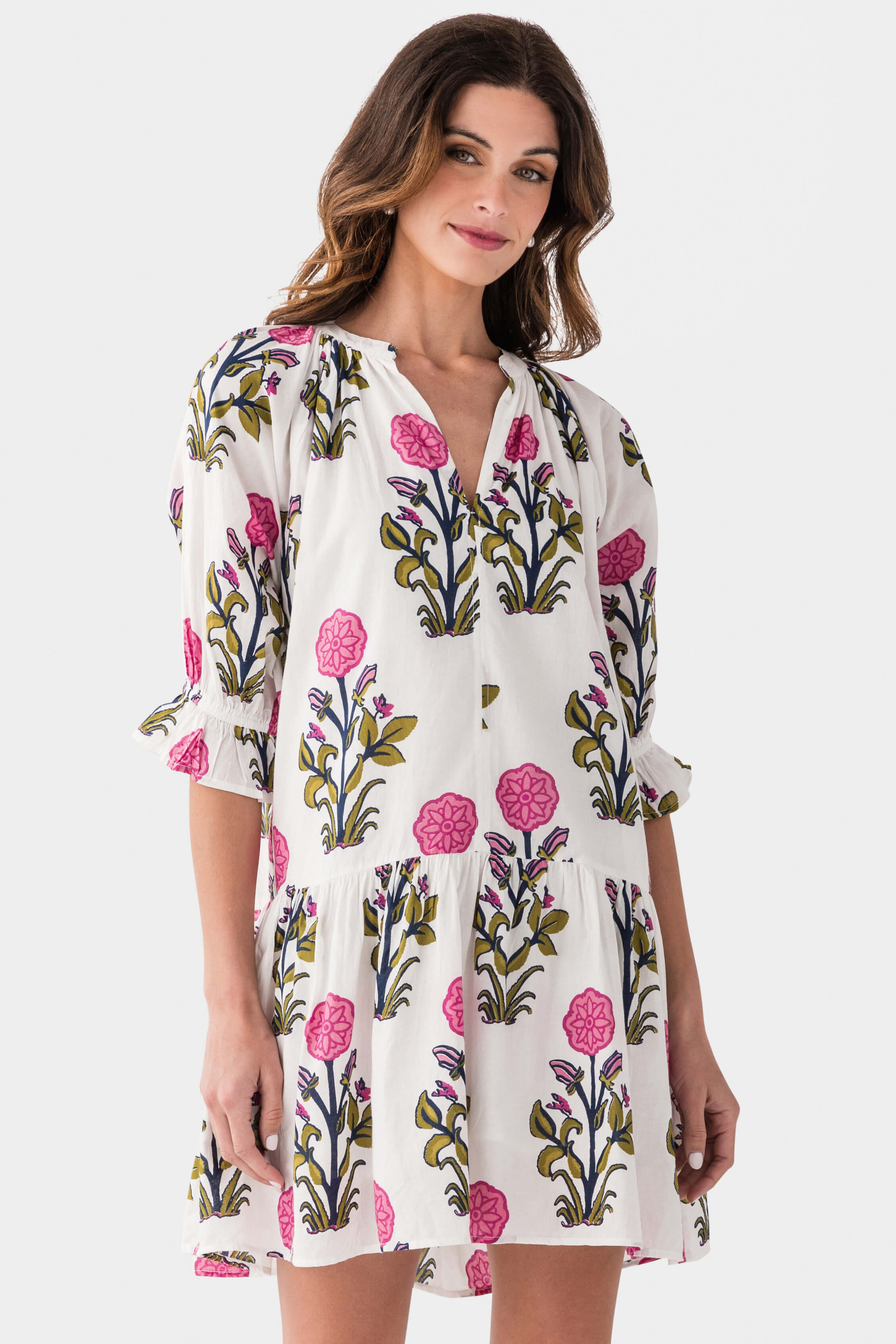 THML Sloane Splitneck Flower Print 3/4 Sleeve Dress