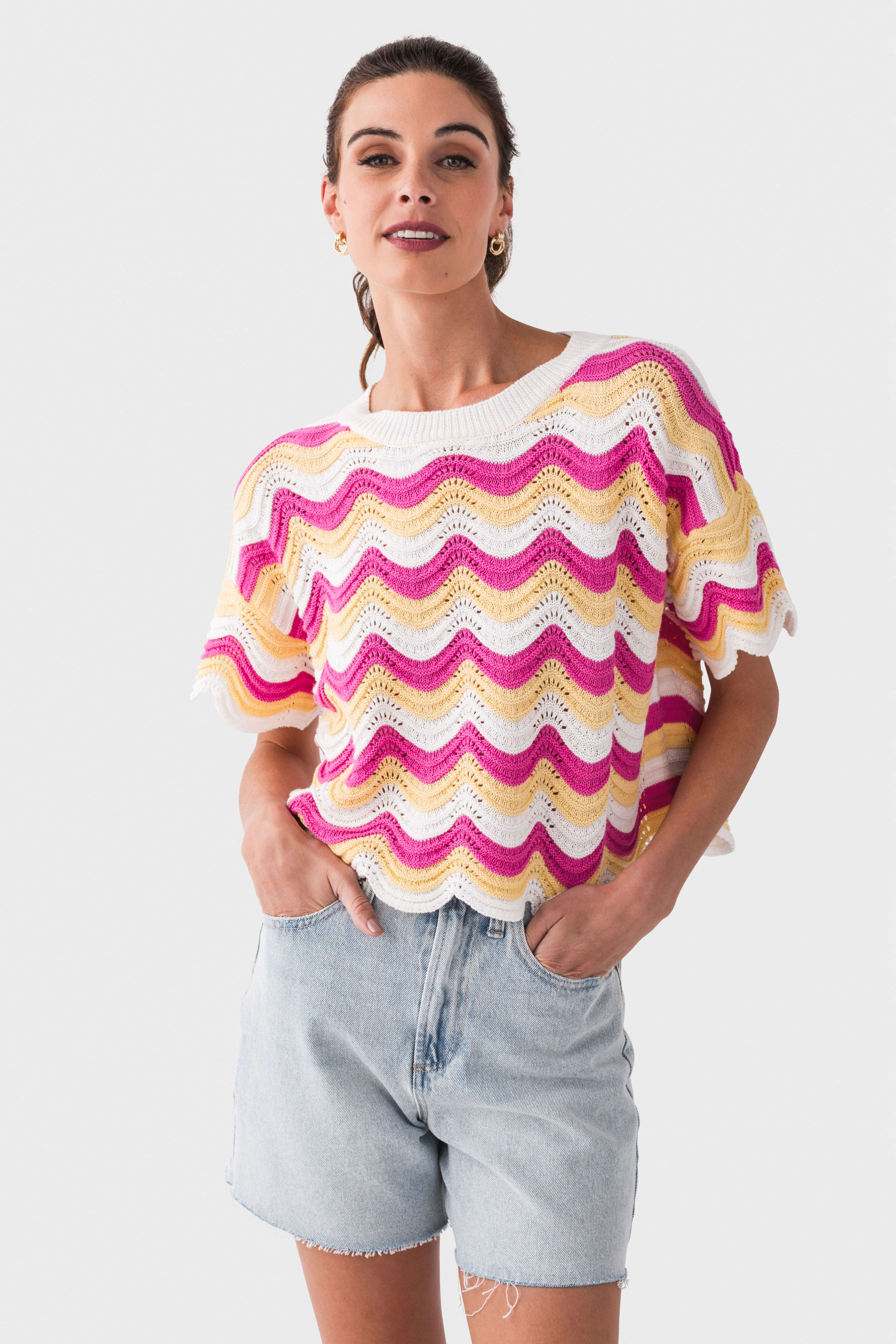 Wishlist Multi Stripe Wavy Crochet Top