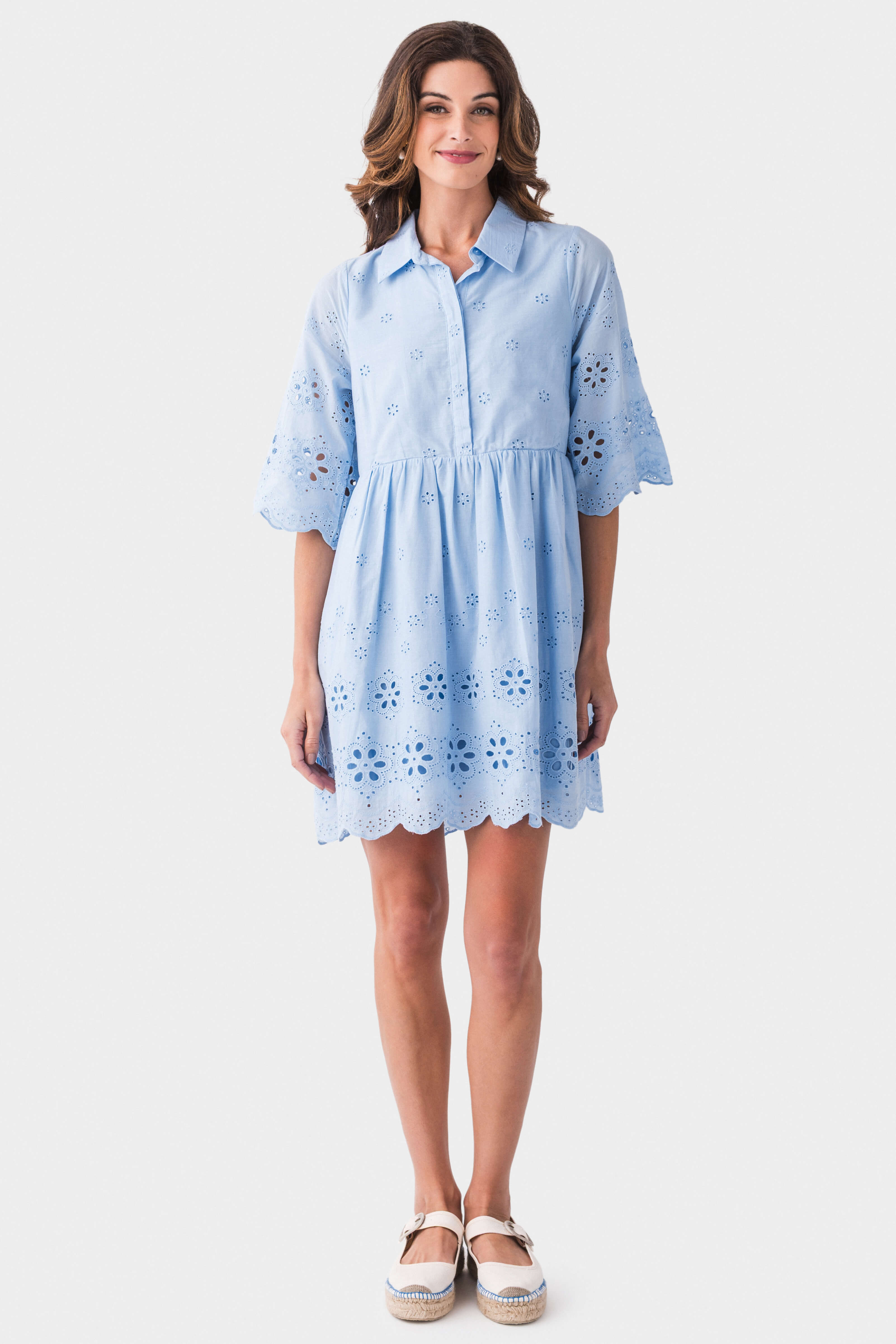 AnnieWear Embroidered Scallop Detail Mini Dress
