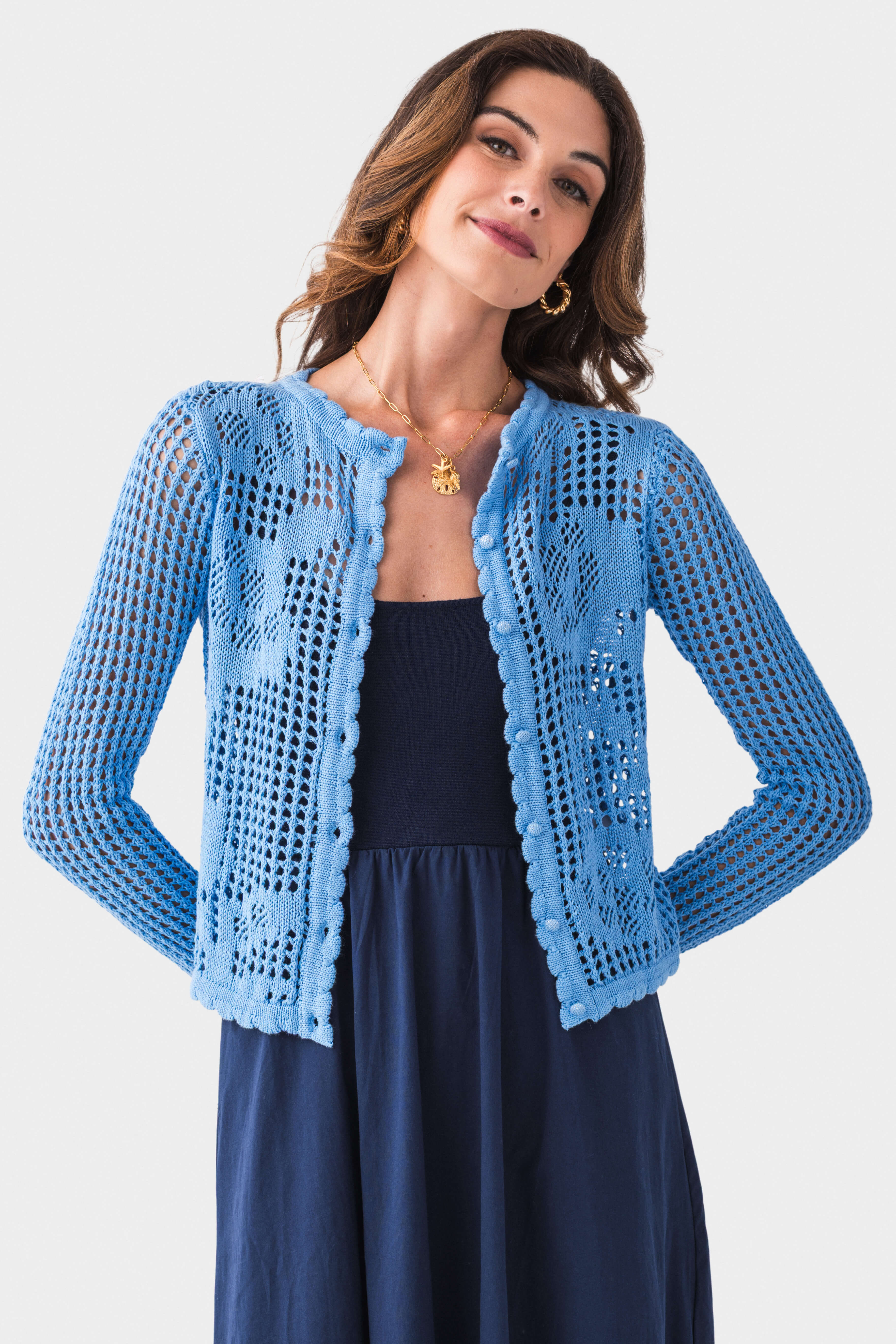 Bailey Rose Button Up Knit Crochet Cardigan