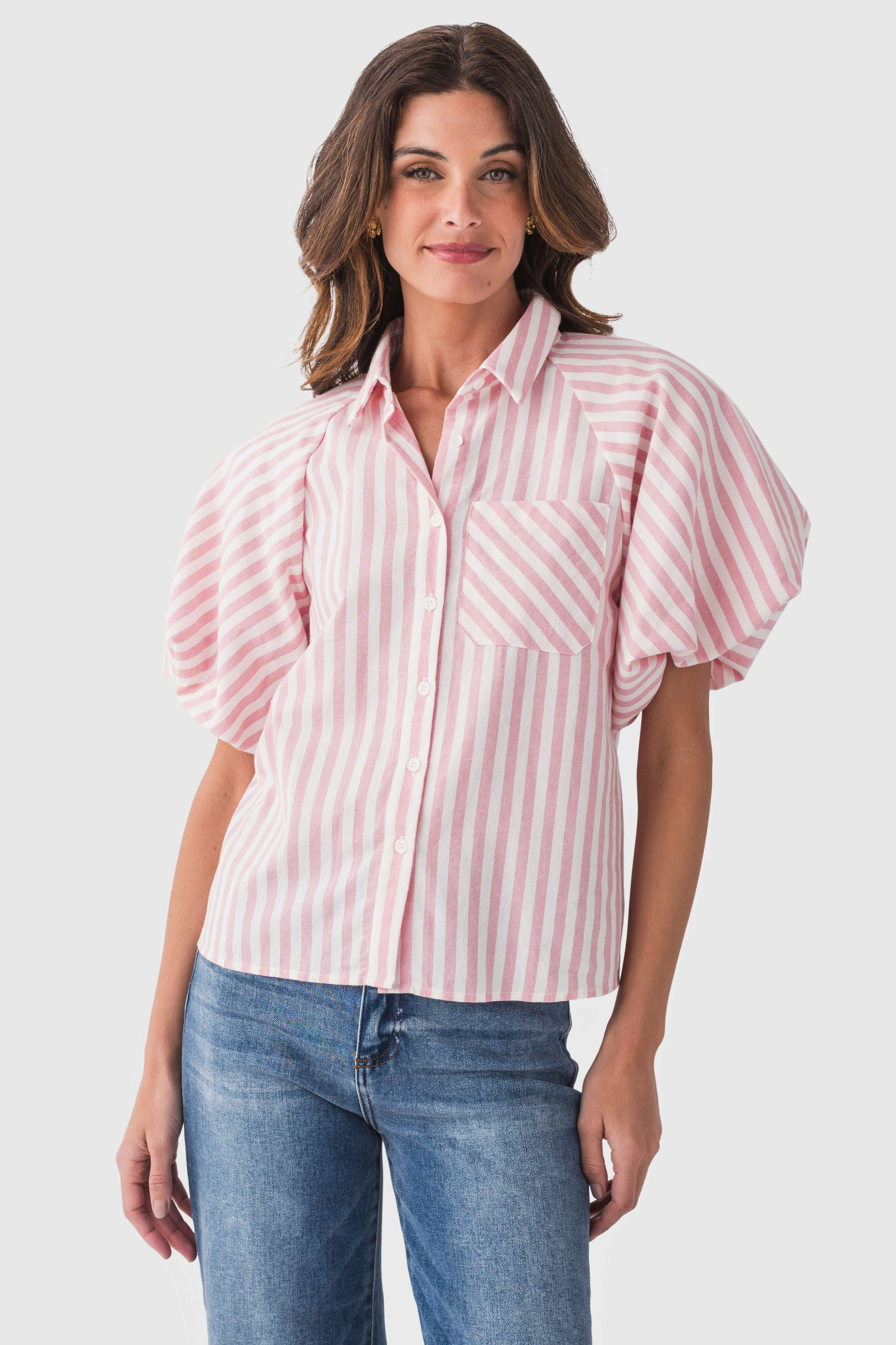 Bibi Stripe Raglan Puff Sleeve Top