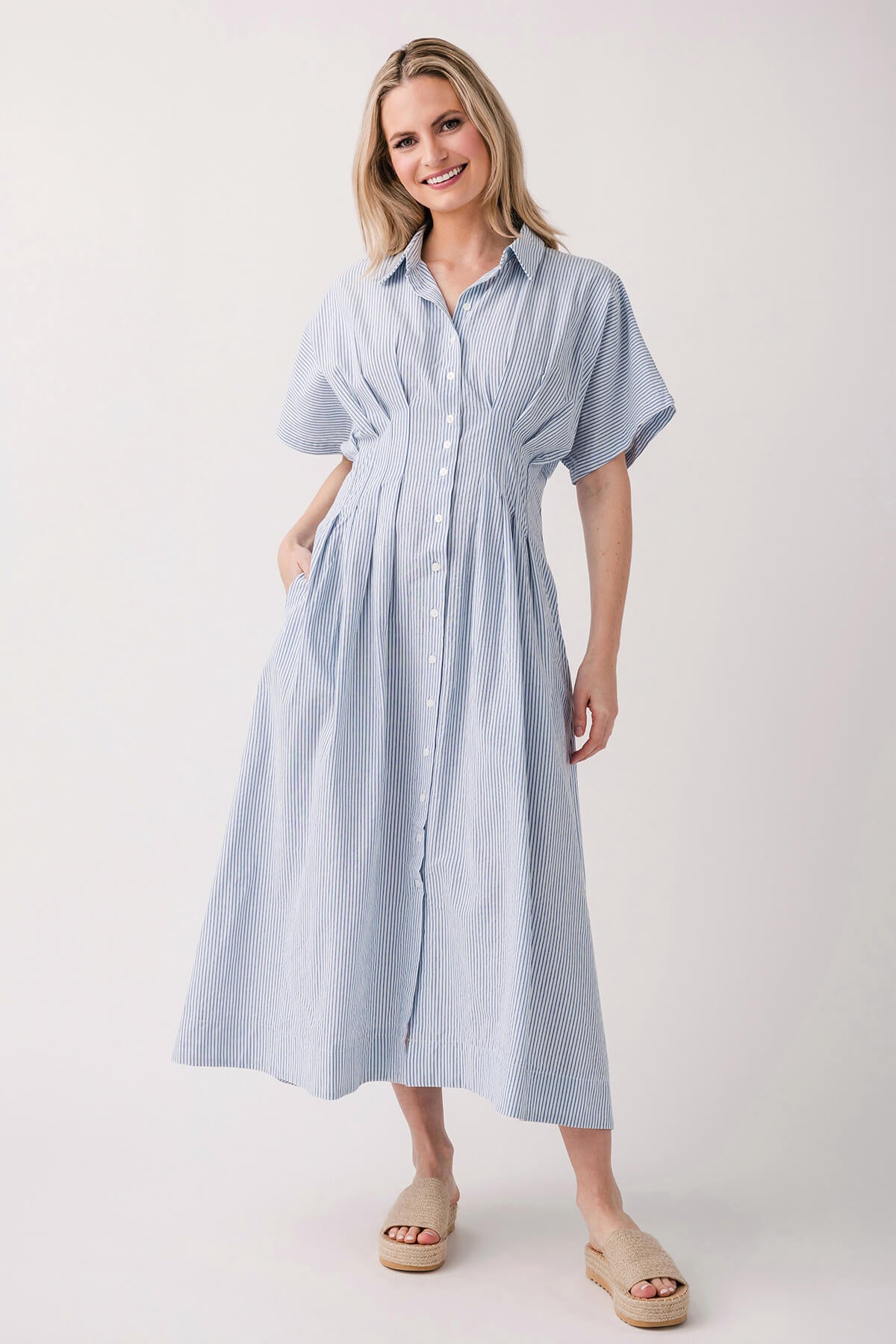 By Together Striped Woven Midi Dress